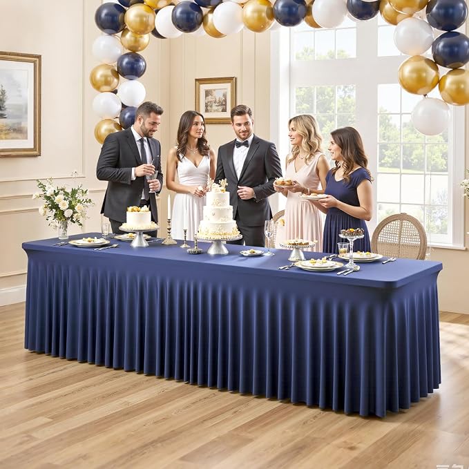 8 Pack Navy Blue Table Cloth for 6 Foot Rectangle Tables Spandex Fitted Tablecloth 6ft Stretch Table Covers Skirt Navy Blue Banquet Tablecloths Wrinkle Free Tablecloth for Party Wedding Birthday Event - Image 8
