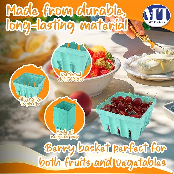 MT Products Green Berry Basket 1 Quart - Molded Pulp Fiber Vented Produce Basket (Pack of 297) - Made in the USA - Image 4