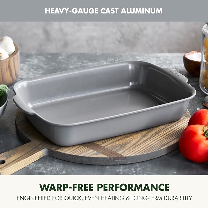 GreenPan Premiere Ovenware Healthy Ceramic Nonstick 13" x 9" Rectangular Baking Pan, Cast Aluminum Bakeware, Warp-Free, Oven and Broiler safe to 600F,Dishwasher Safe, PFAS-Free, Gray - Image 3