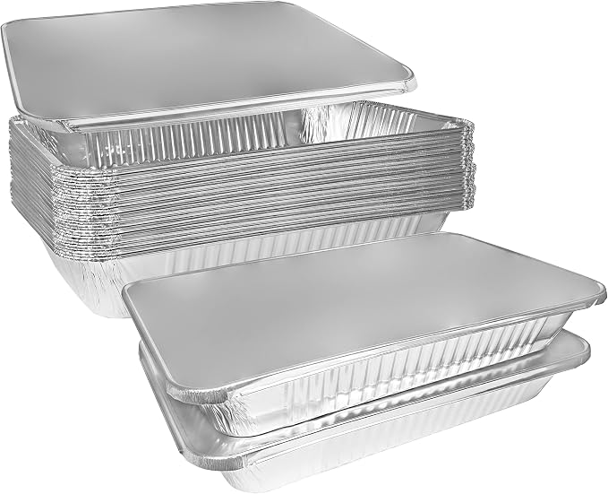 Aluminum Pans 9x13 Disposable Foil Pans Half Size Aluminum Trays with Lids Heavy Duty Steam Table Shallow - Tin Foil Pans, Bakeware, Lasagna Pans, Roasting, Food Storing, Catering, Cake, Oven Pan (40) by EcoQuality