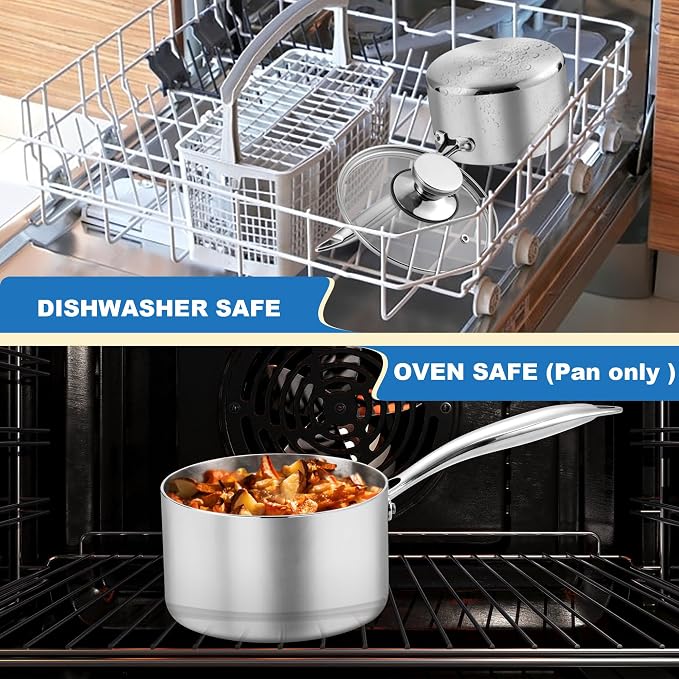 P&P CHEF 2 Quart Tri-Ply Saucepan with Visible Lid, Small Pot, 1 Piece - Image 7