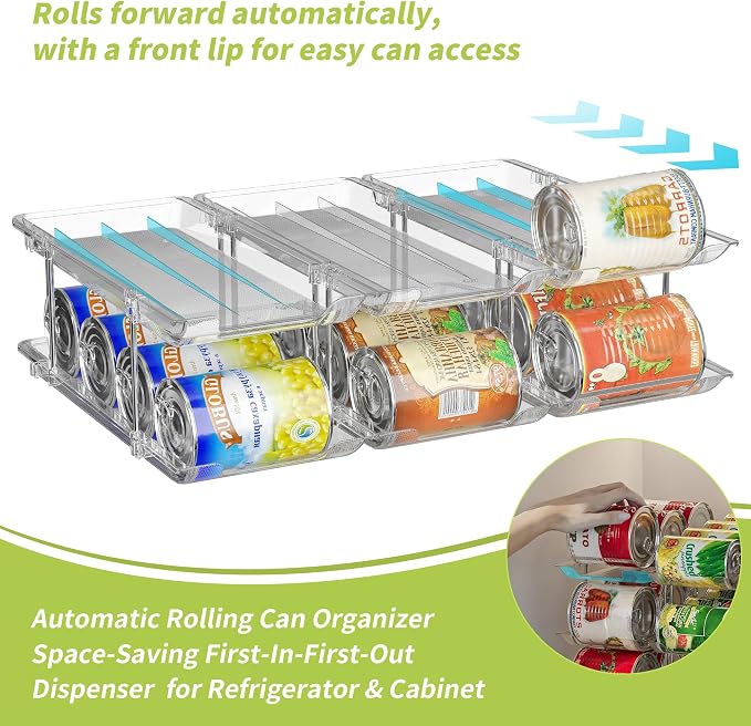 Can Organizer for Pantry, Stackable Food Pantry Storage Rack, 6 Tier | Automatic Rolling, Modular Storage, Clear Acrylic, Holds 72 Cans for Pantry, Cabinet & Fridge, Space Saving, Easy to Refill - Image 2