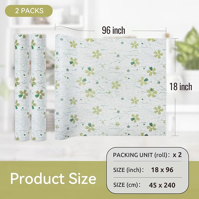 FIFTY FEET 18"x96" Non-Adhesive Shelf Liner for Kitchen Cabinets and Drawers, Washable Non-Slip PVC Cabinet Liner (Green Floral)(2 Roll) - Image 5