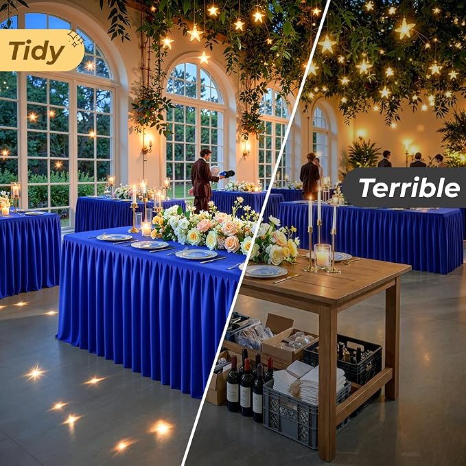 Royal Blue Polyester Table Cloths for Rectangle 8 Foot Tables, 6 Pack Wrinkle Free Tablecloths Stretchy Banquet Ruffle Fitted Table Cover Desk Skirt for Parties Wedding Birthday Baby Shower - Image 6