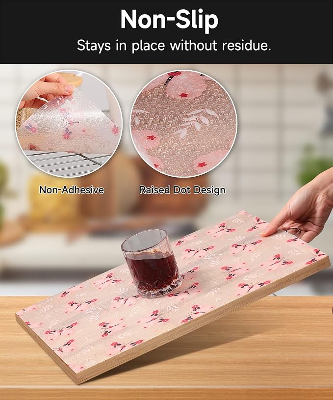 Drawer Liner Shelf Liners for Kitchen Cabinets Non Adhesive - Oil-Resistant Waterproof Sturdy and Resilient Kitchen Cabinet Liners for Shelves, Tool Box, Refrigerator(Pink Butterfly, 11.8"W x 360"L) - Image 2
