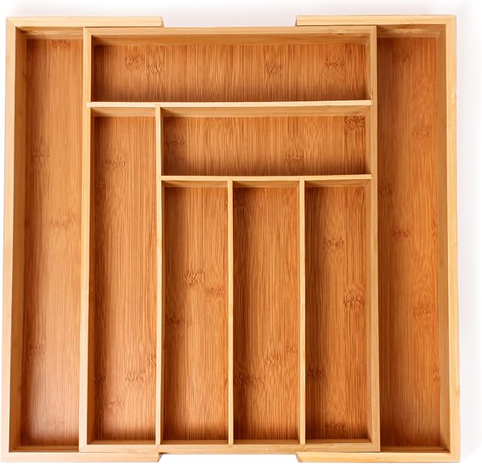 BergHOFF Bamboo 8-Slot Expandable Flatware Organizer Fits Most Kitchen Drawers, Expand from 12.75" to 18.5" | Durable Wood Drawer Divider For Flatware Storage, Adjustable Kitchen Silverware & Cutlery Tray, Fits 12.75" To 18.5" Drawers - Image 2