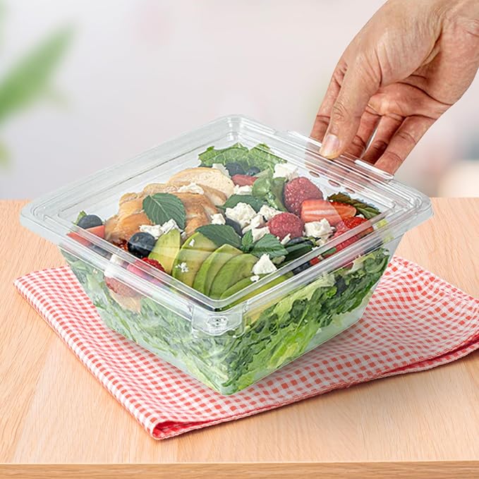 Tamper-Resistant Clear Hinged Containers with Flat Lid – Disposable Plastic Clamshell Takeout Boxes for Food, Salad, Dessert, Sandwich, Leak-Proof & Stackable – BPA-Free (50, Clear, 24 oz) - Image 6