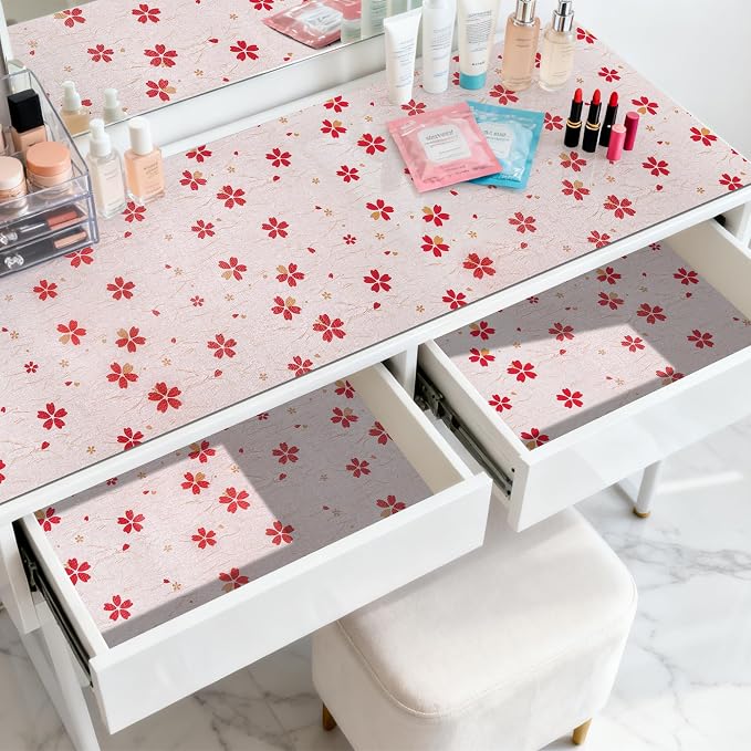 FIFTY FEET 18"x96" Non-Adhesive Shelf Liner for Kitchen Cabinets and Drawers, Washable Non-Slip PVC Cabinet Liner (Red Floral)(4 Roll) - Image 8