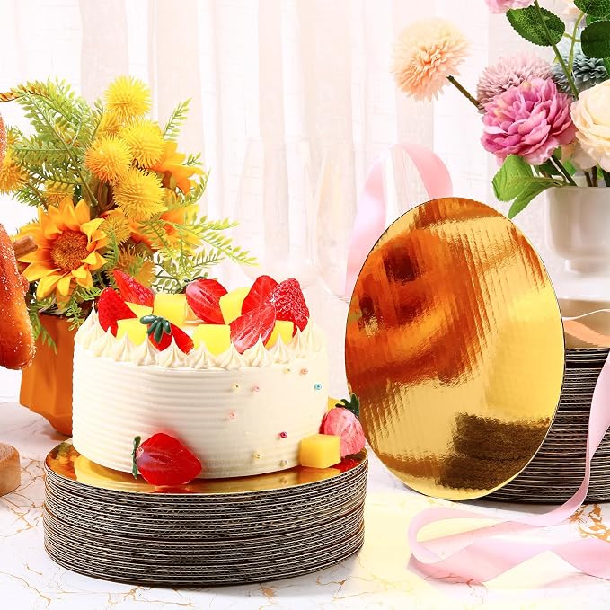 Potchen 100 Pack 8 Inches Round Cake Boards Cardboard, Gold - Image 7