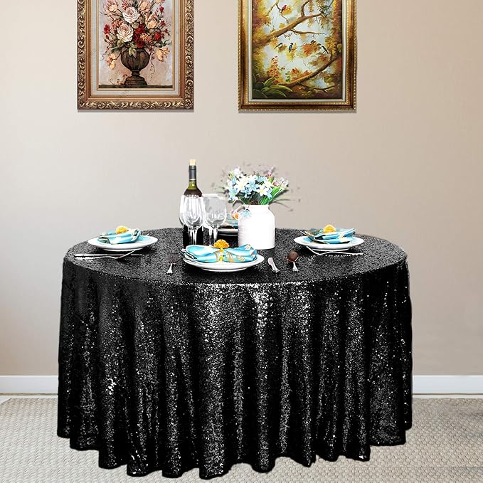 JYFLZQ Black Sequin Tablecloth, Glitter Party Table Cover 90 Inch Round - Image 2