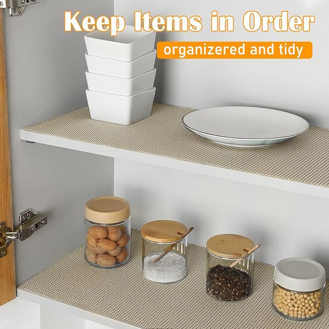 Songrey Non-Slip Shelf Cabinet and Drawer Liner, 17.5IN x 10FT, Beige - Image 4