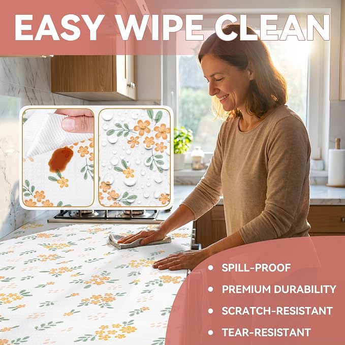RAY STAR 18 Inch x 8 Ft Shelf Liner for Kitchen Cabinets, Non-Adhesive Cabinet Liner Washable, Drawer Liner for Dresser Non-Slip Bathroom [Orange Honey Blossom] - Image 4