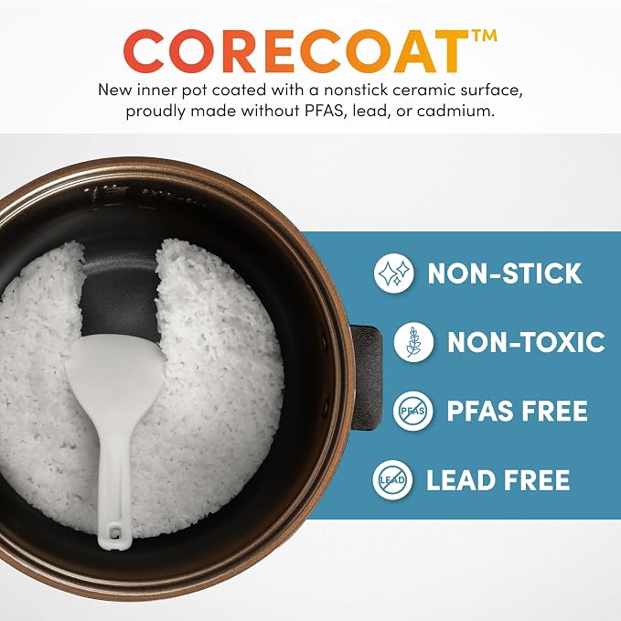 AROMA® 20-Cup Slow Cook Rice Cooker and Brown Rice Cooker with Lift-Out Pot Handles and Silicone Storage Lid — PFAS-Free CoreCoat™ Ceramic - Image 6