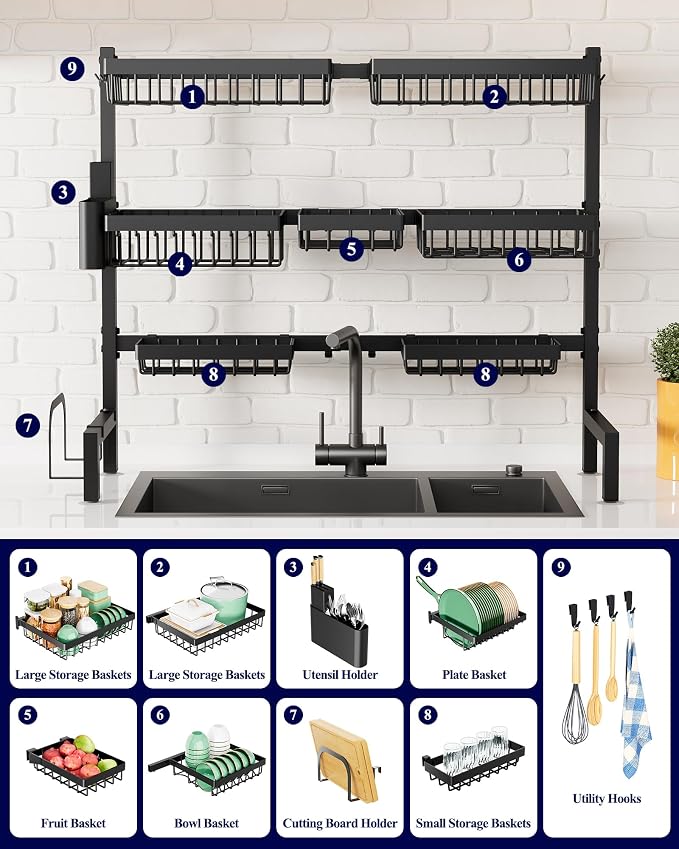 Kitsure Adjustable Over The Sink Dish Drying Rack, 31.5" -39.4" x 30.3" - Image 3