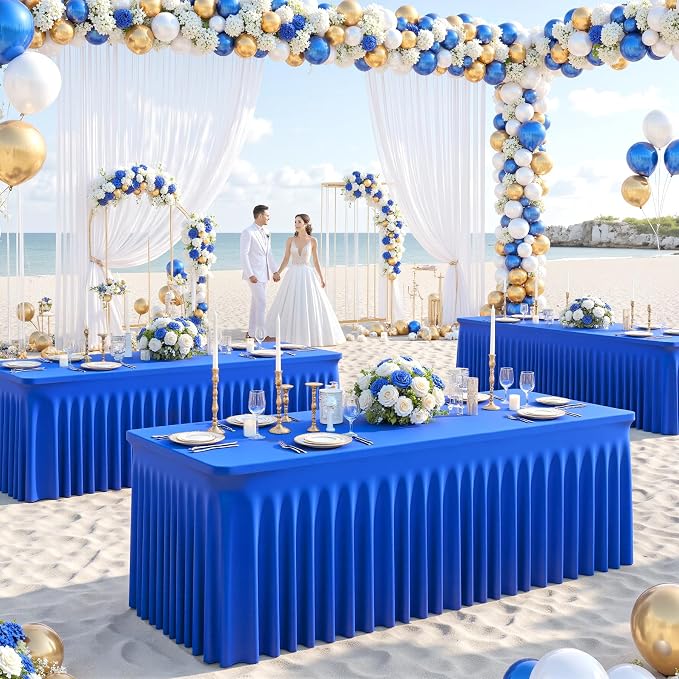 2 Pack Royal Blue Table Cloth for 6 Foot Rectangle Tables Spandex Fitted Tablecloth 6ft Stretch Table Covers Skirt Blue Banquet Tablecloths Wrinkle Free Tablecloth for Party Wedding Birthday Event - Image 8