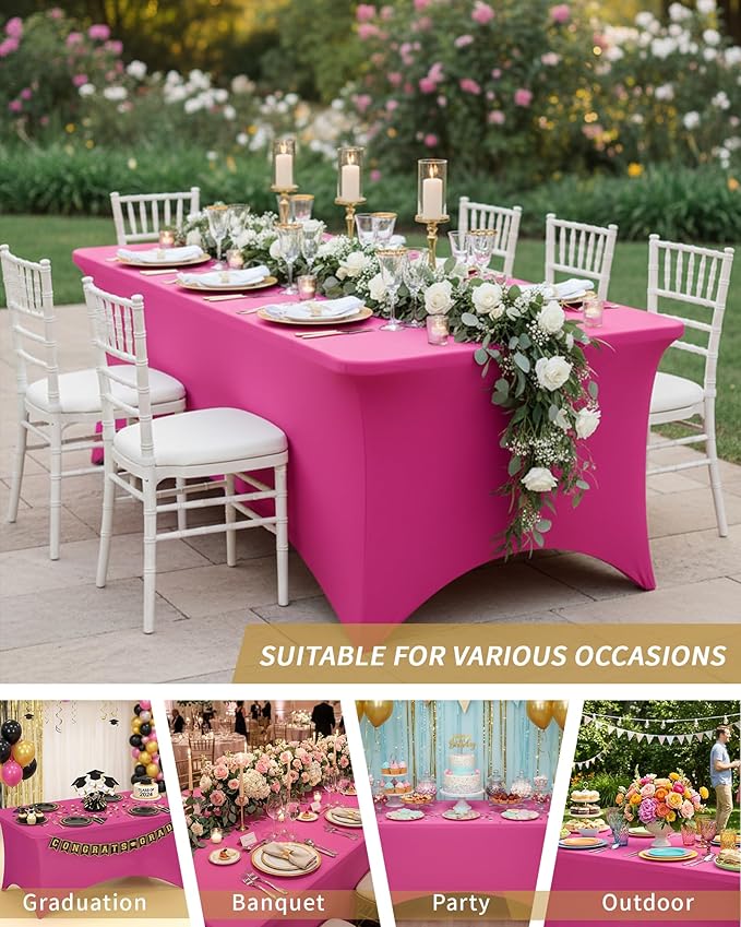 Fixwal 2 Pack 6FT Fuchsia Tablecloth Rectangle Spandex Fitted Table Cover - Image 7