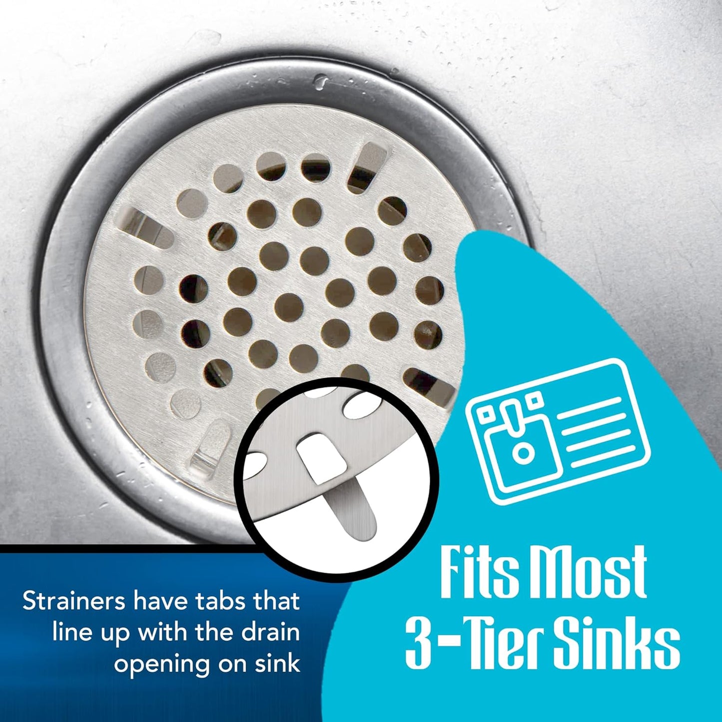 3-inch Commercial Sink Strainer, Flat Kitchen Sink Strainer with Tabs, Install on 3-inch Sink Drain, Durable Sink Strainer Basket Alternative for Twist Waste Drain on 3 Compartment Sink