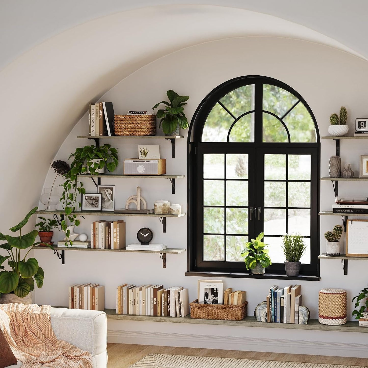 DINZI LVJ Long Wall Shelves, 23.6 Inch Large Floating Shelves Set of 2, Wide Display Shelf Wall Mounted with Brackets, Easy Hanging for Living Room, Toilet, Office, Bedroom, Gray Wash