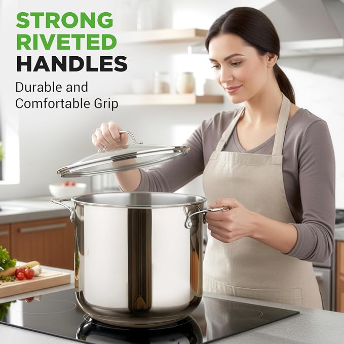 NutriChef 19-Quart Stainless Steel Stockpot – 18/8 Food Grade Heavy-Duty Induction-Compatible Pot with See-Through Lid, Ideal for Stews, Broths, Simmering & Soups, Dishwasher Safe – NCSP20 - Image 5