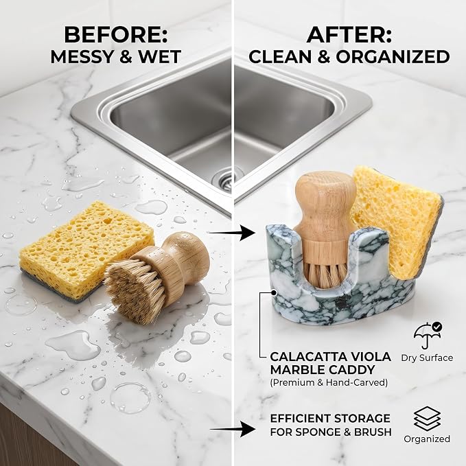Jade Green Marble Sponge Holder for Kitchen Sink, Dual Slot Stone Caddy - Image 5