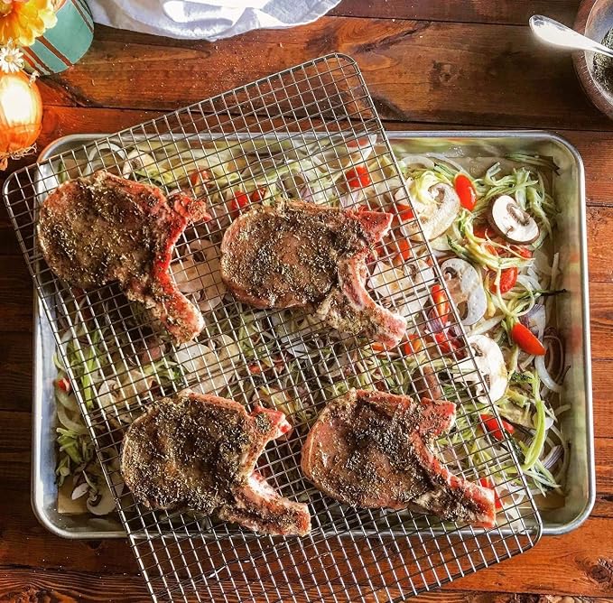 KITCHENATICS Stainless Steel Cooling, Baking & Roasting Racks - Heavy Duty Wire Metal Racks, Oven, Grill & Dishwasher Safe (2 Pack - 1 for Half Sheet Pans & 1 for Quarter Sheet Pans) - Image 6