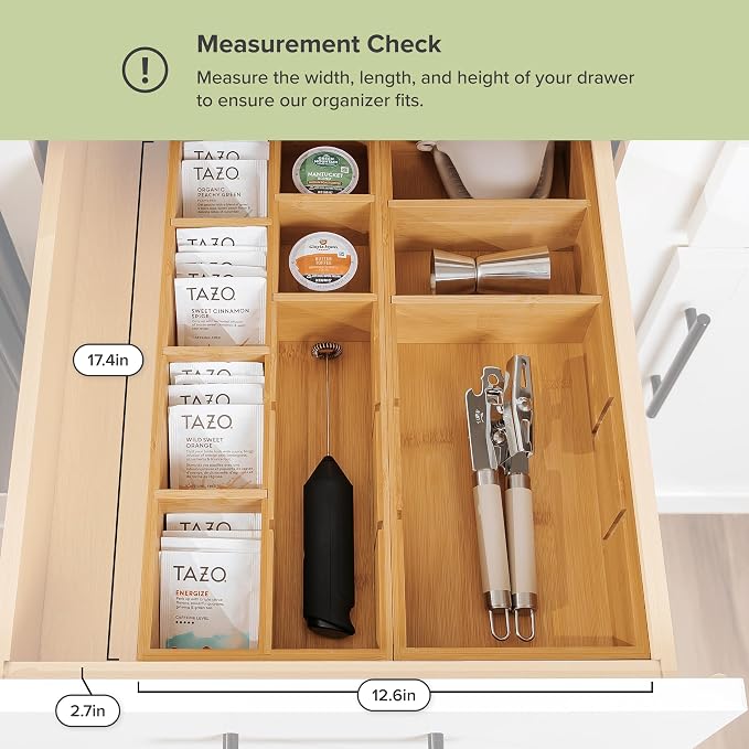 KitchenEdge Utensil & Tea Bag Drawer Organizer, Bamboo - Image 4