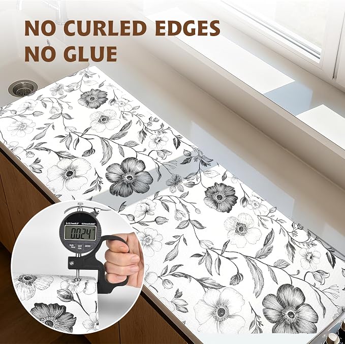Drawer and Shelf Liner Black Flowers 23.6in x 30FT, Non Adhesive Anti-Slip - Image 8