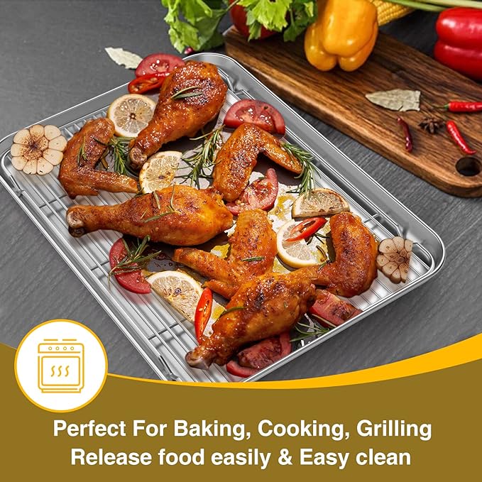 Wildone Baking Sheet with Rack Set (3 Pans + 3 Racks), Stainless Steel Baking Pan Cookie Sheet with Cooling Rack, Non Toxic & Heavy Duty & Easy Clean (Pack of 2) - Image 6