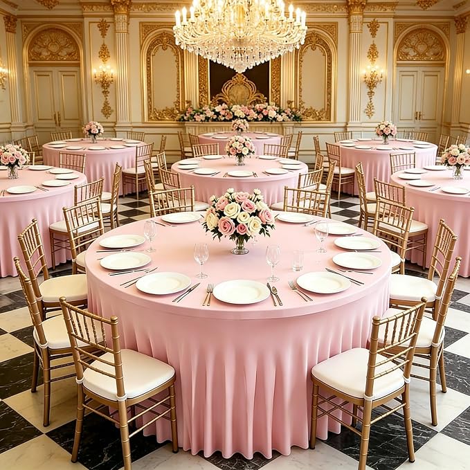 10 Pack Pink Spandex Round Tablecloths for 60inch Tables, 120 Inch Stretchy 5ft Round Fitted Tablecloth Wrinkle Free Washable Table Cloths Table Covers with Skirt for Wedding Party Birthday Banquet - Image 3