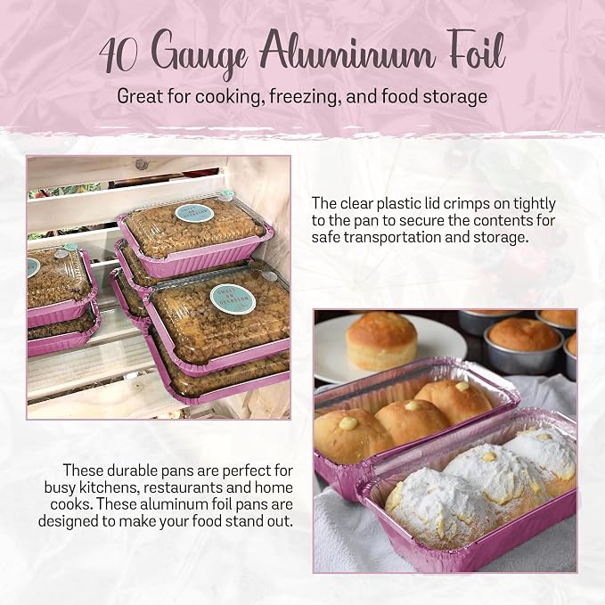 KitchenDance 1.5 lb. Colored Foil Takeout Containers With Lids - Heavy Gauge Aluminum Containers - Casserole Dish Disposable Pans for Cooking, Freezing, Food Prep, Storage - 7650 (Pink, 125) - Image 5