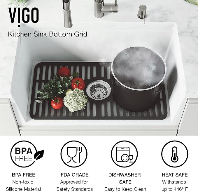 VIGO 25 in. x 13 in. Silicone Kitchen Sink Protective Bottom Grid For Single Basin Sink in Matte Black - VGSG2512MB - Image 5