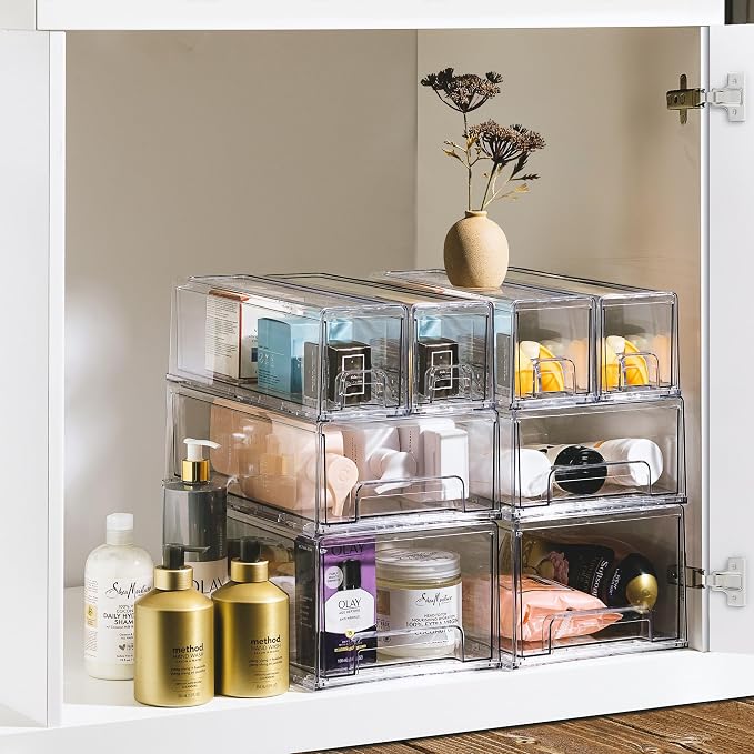 Sorbus Clear Stackable Storage Drawers with Pull-Out Bins (Small, 4 Pack) - Image 6