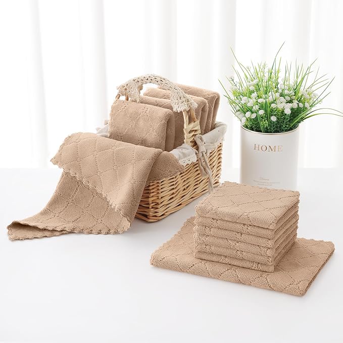 Homaxy Super Soft 12 Pack Kitchen Towels and Dishcloths Set, Tan - Image 8