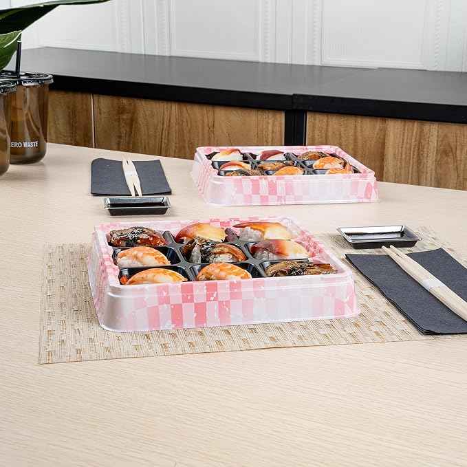 Restaurantware-Bento Tek 16.9 Ounce Meal Prep Containers, 100 Disposable To Go Food Boxes - Lids Sold Separately, 9 Compartments, Pink And Black Plastic Bento Lunch Boxes, Freezable, For Take Out - Image 6