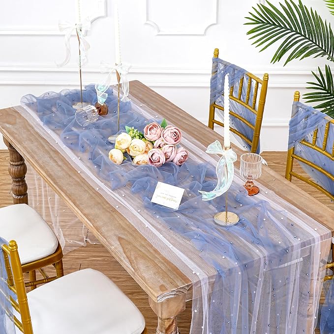 6 Pack Pearl Tulle Table Runner 29x120 Inch Boho Gauze Table Runner Rustic - Image 7