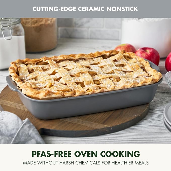 GreenPan Premiere Ovenware Healthy Ceramic Nonstick 13" x 9" Rectangular Baking Pan, Cast Aluminum Bakeware, Warp-Free, Oven and Broiler safe to 600F,Dishwasher Safe, PFAS-Free, Gray - Image 2