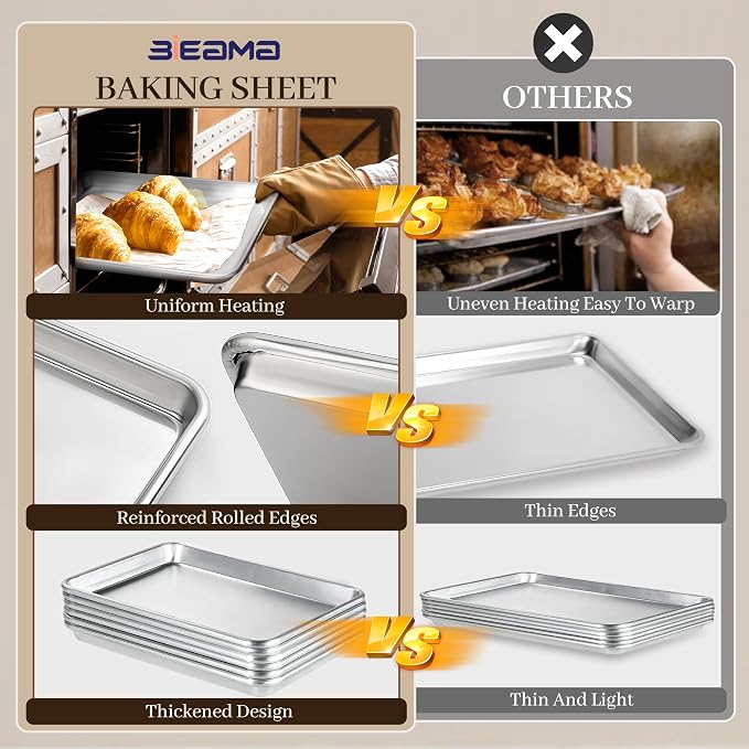 BIEAMA Aluminum Baking Sheet Pan Set of 4, 18" x 13"+ 13" × 10" | Includes 2 Half Sheet Pans & 2 Quarter Size Commercial Heavy Duty Cookie Sheets for Oven - Image 3