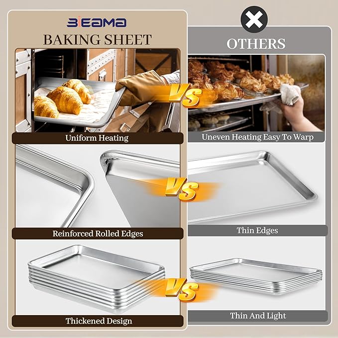 BIEAMA 6 Pack Half Size Baking Sheet Pan, Aluminum Commercial Pan 18" x 13" | Heavy Duty Baking Pan for Oven Freezer Bakery Hotel Restaurant - Image 4