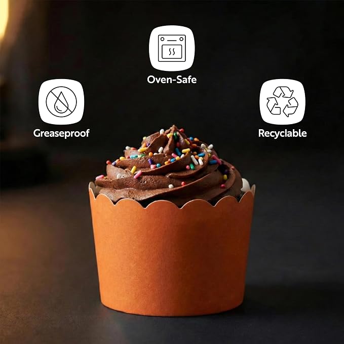 Restaurantware Baking Cups 200 Pack of 10 oz Paper Cupcake Liners Greaseproof Scalloped Oven-Safe Elegant Dessert Muffin Cups Disposable for Parties - Image 4