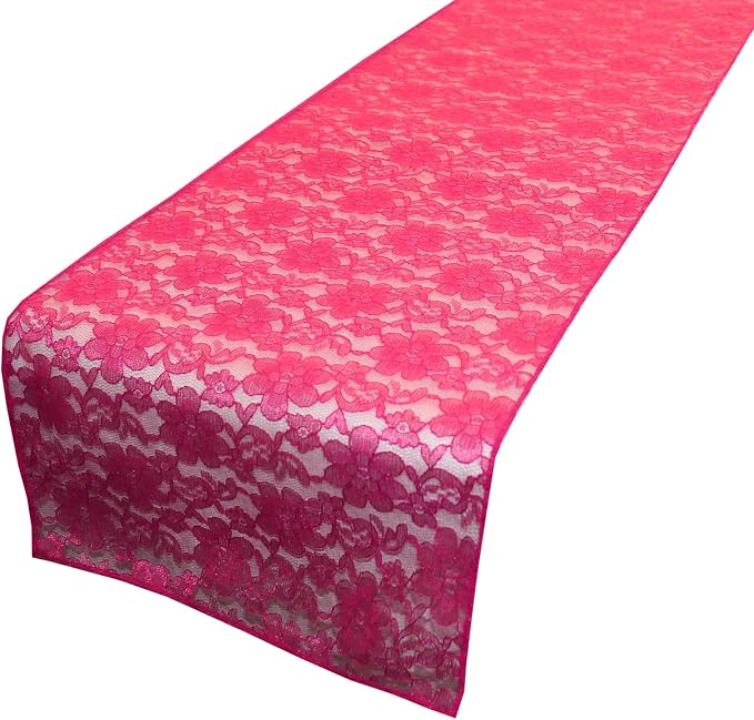 Zen Creative Designs 10 Pack Floral Lace Table Runner Sheer Lace Event Party Wedding Table Decor (12" by 90", Fuchsia) by ZenCreativeDesigns