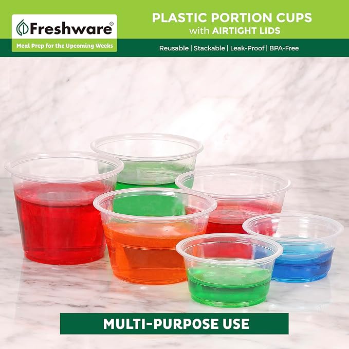 Freshware Plastic Portion Cups with Lids [5.5 Ounce, 200 Sets] Souffle, Jello Shot, Condiment Sauce Containers For Sampling, Sauce, Snack or Dressing (Pack of 2) - Image 5