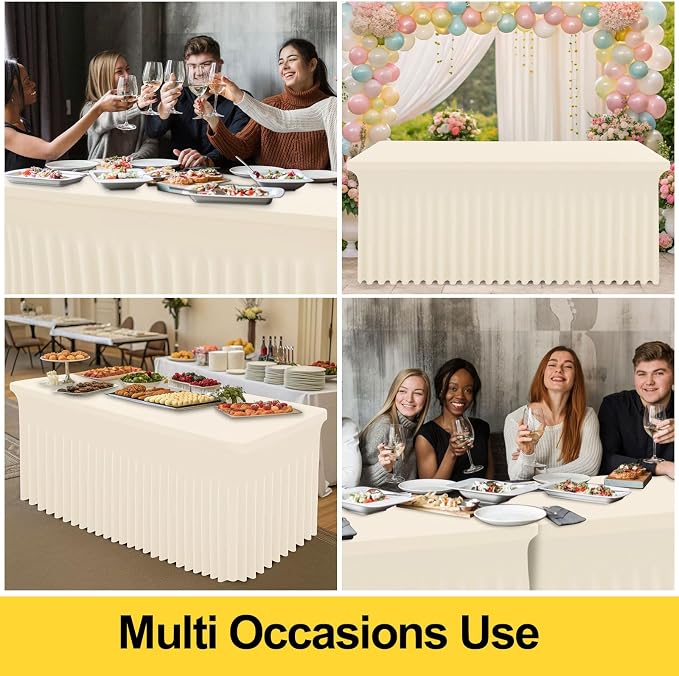 Smiry 2 Pack Spandex Elastic Fitted Table Cloth Skirt for 4FT Table - Image 5