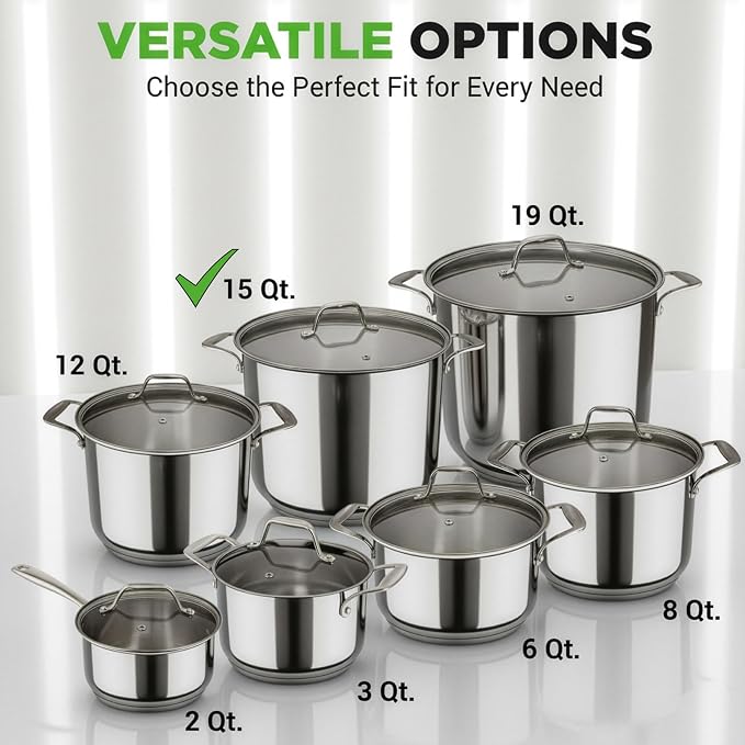 NutriChef 15-Quart Stainless Steel Stock Pot with Tempered Glass Lid - Induction Compatible Large Stockpot, Ideal for Stews & Soups, Dishwasher Safe - NCSP16 - Image 8