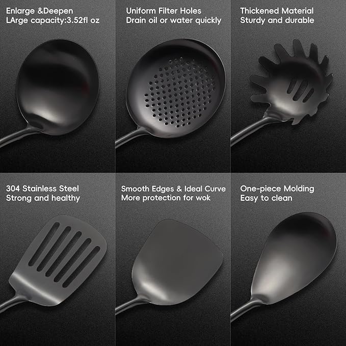 Izurok18/10 Stainless Steel Kitchen Utensils Set,10 Piece Cooking Utensils With Wood Handle,Heat Resistant Kitchen Tool Set With Spatula,Spoon,Ladle,Skimmer,Slotted Turners,Pasta,Turner,Ladl,Fork - Image 6