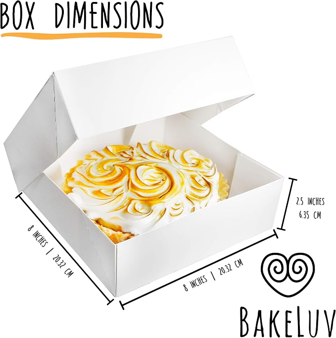 BAKELUV 8x8x2.5” White Bakery Boxes With Window | 100 Pack | Pastry Boxes with Window, Boxes for Strawberries, Dessert Boxes, Bakery Take Out Containers, 8x8 Bakery Boxes 8x8 Pastry Boxes - Image 3