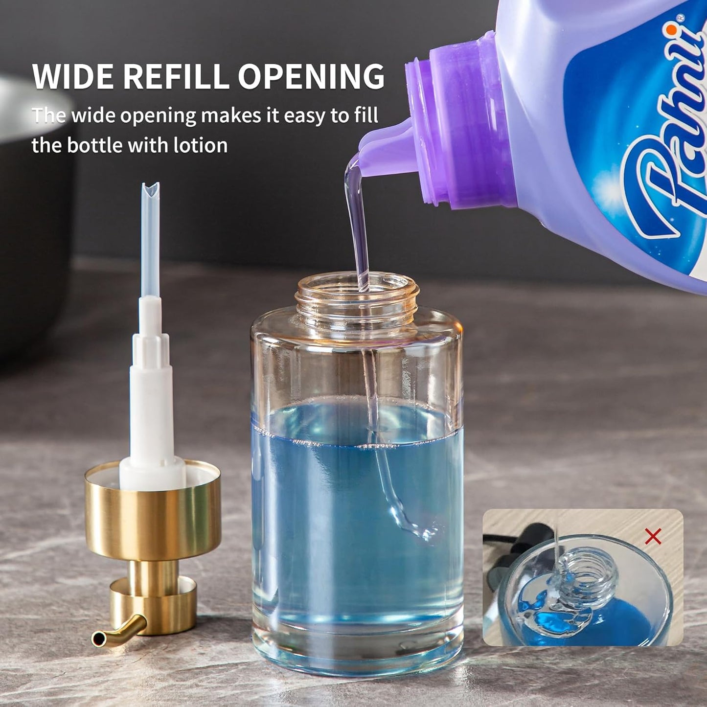 Enra Thick Glass Soap Dispenser with Stainless Steel Pump,12oz Gold Bathroom Hand Liquid Soap Dispensers,Lotion Dispenser,Soap Dispenser for Bathroom,Kitchen