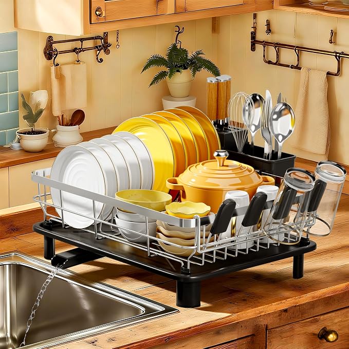 MOUKABAL Stainless Steel Dish Drying Rack for Kitchen Counter, Black Silver by MOUKABALGREATHELPER