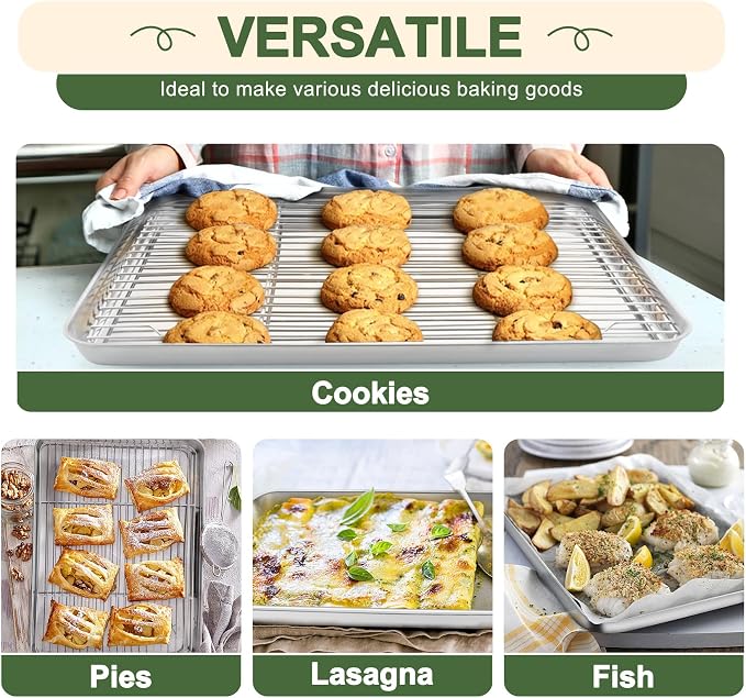 TeamFar Baking Sheet with Rack Set, 3 Pans + 3 Racks, 16/12.5/10.5 Inch | Stainless Steel Cookie Sheets Baking Pans Trays and Cooling Racks for Cooking, Non-Toxic & Heavy Duty, Dishwasher Safe - Image 6