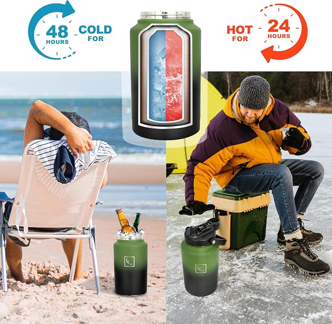 NATURE PIONEOR 1 Gallon (128oz) Insulated Water Bottle Jug with Carrier Bag | 18/8 Food-grade Stainless Steel, Double Vacuum Insulation, Wide-Mouth, Straw & Spout Lid, Strap, Camping, Hiking, Gym, Work - Image 7