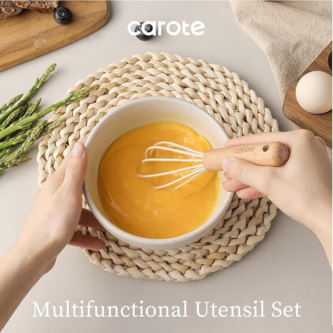CAROTE Silicone Cooking Utensils Set, Kitchen Utensils Set 10 Pcs for cooking, BPA Free Spatula Set with Heat Resistant Wood Handles for Nonstick Cookware (Cream White) (Pack of 2) - Image 5